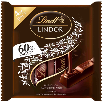  Lindt Lindor 60% Cacao Feinherb Sticks 4x25g 