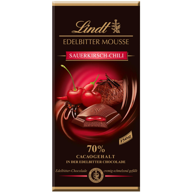  Lindt Edelbitter Mousse Sauerkirsch-Chili Tafel 150g 