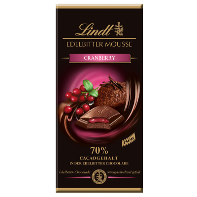  Lindt Edelbitter Mousse Cranberry Tafel 150g 