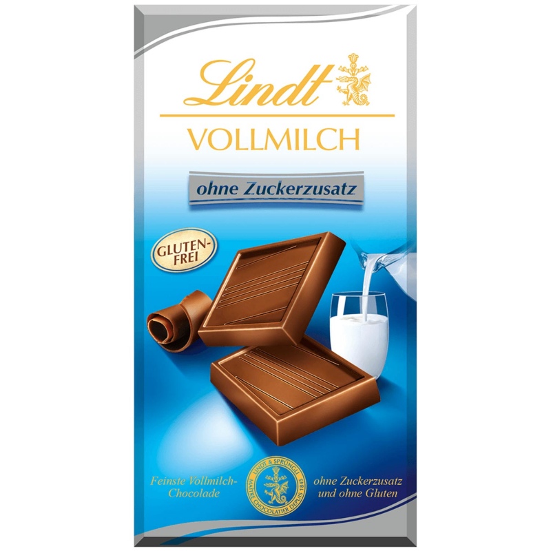  Lindt Vollmilch ohne Zuckerzusatz Tafel 100g 