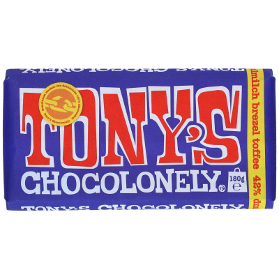  Tony's Chocolonely Dunkle Vollmilchschokolade 42% Brezel Toffee 180g 