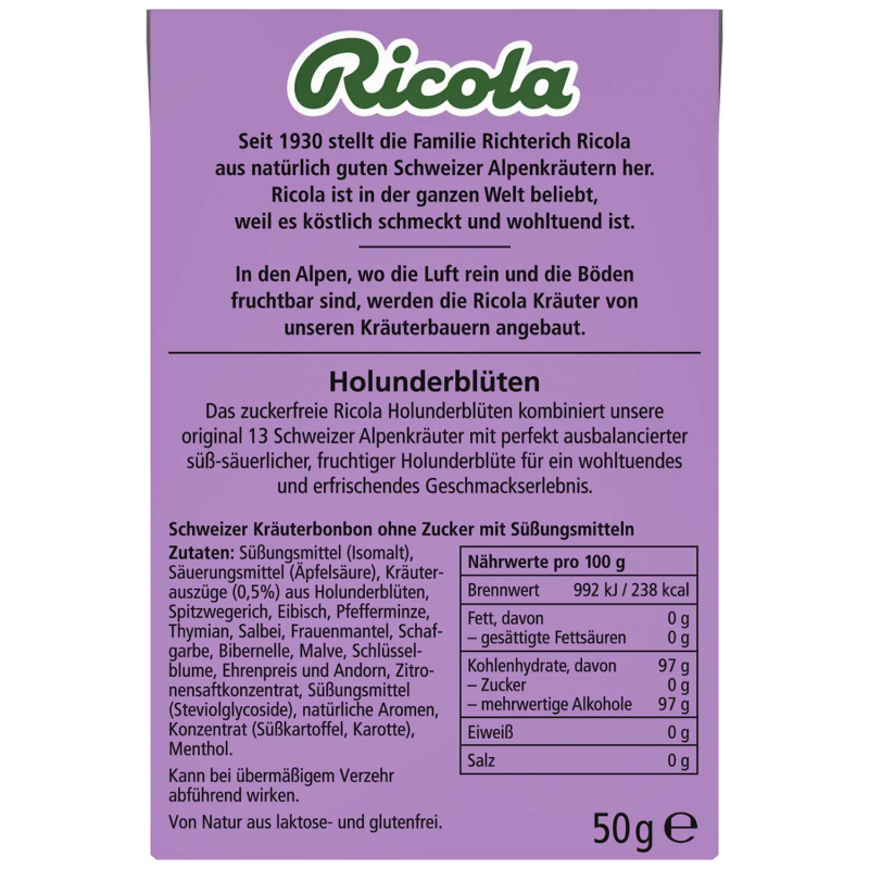  Ricola Holunderblüten ohne Zucker 50g 