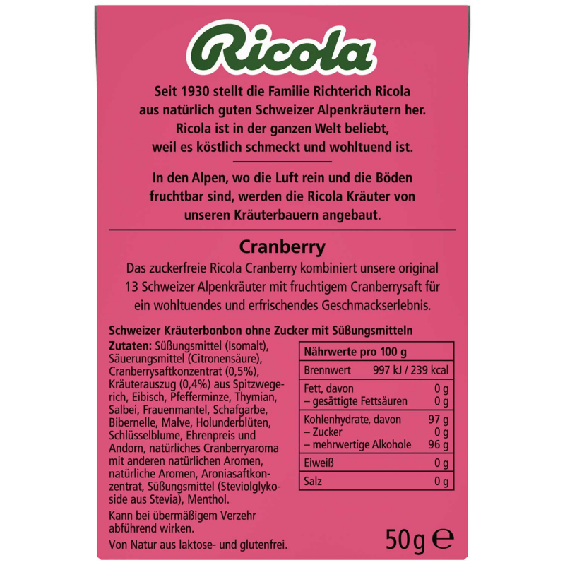  Ricola Cranberry ohne Zucker 50g 