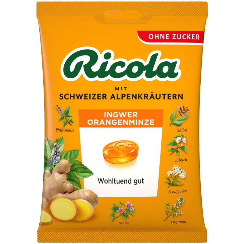  Ricola Ingwer Orangenminze ohne Zucker 75g 