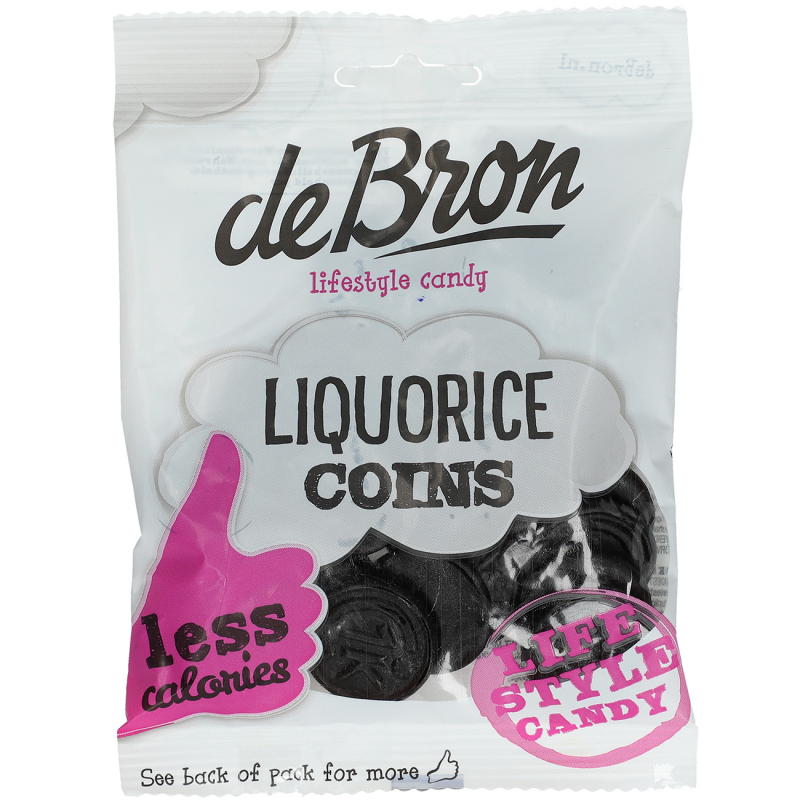  de Bron Liquorice Coins sugarfree 100g 