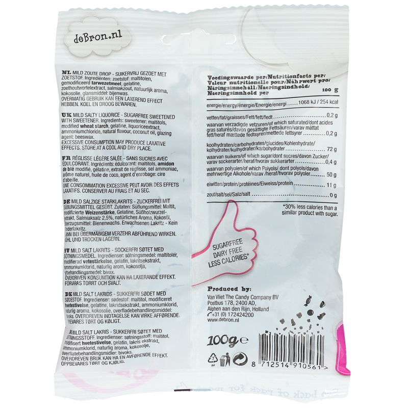  de Bron Liquorice Coins sugarfree 100g 