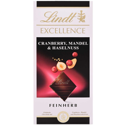  Lindt Excellence Cranberry, Mandel & Haselnuss Feinherb Tafel 100g 