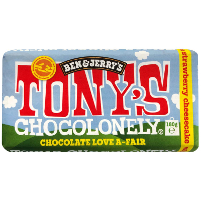  Tony's Chocolonely und Ben & Jerry's Weiße Schokolade Strawberry Cheesecake 180g 