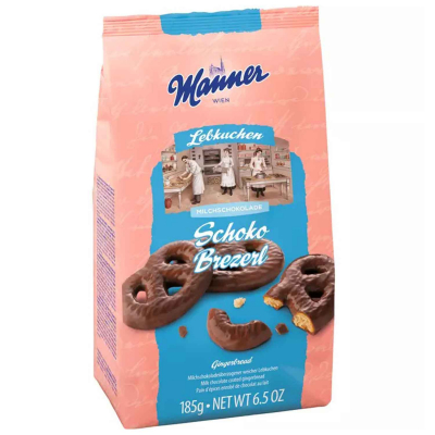  Manner Lebkuchen Schoko Brezerl Milchschokolade 185g (MHD 22.09.2024) 