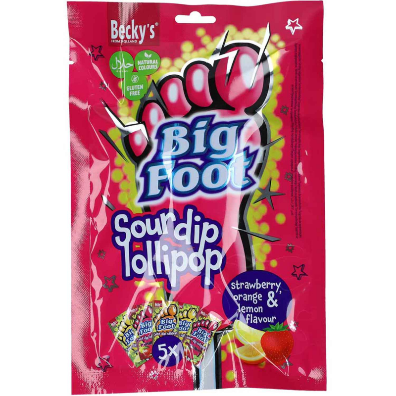  Becky's Big Foot Sour Dip Lollipop 5er 