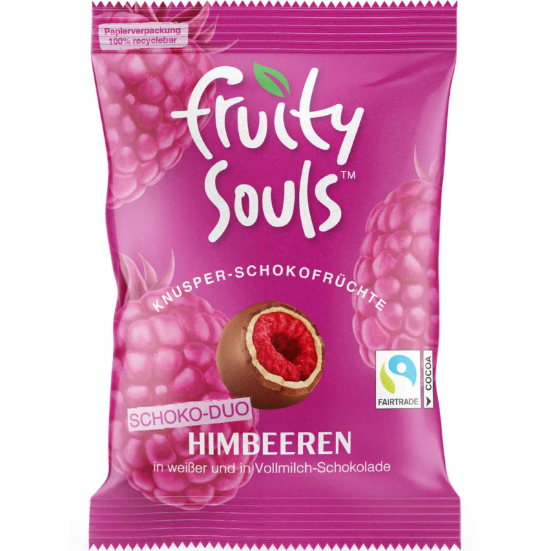  FruitySouls Knusper-Schokofrüchte Himbeeren Schoko-Duo 80g 