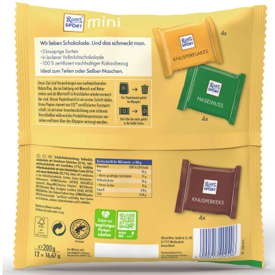  Ritter Sport mini Knusper Tüte 12er 