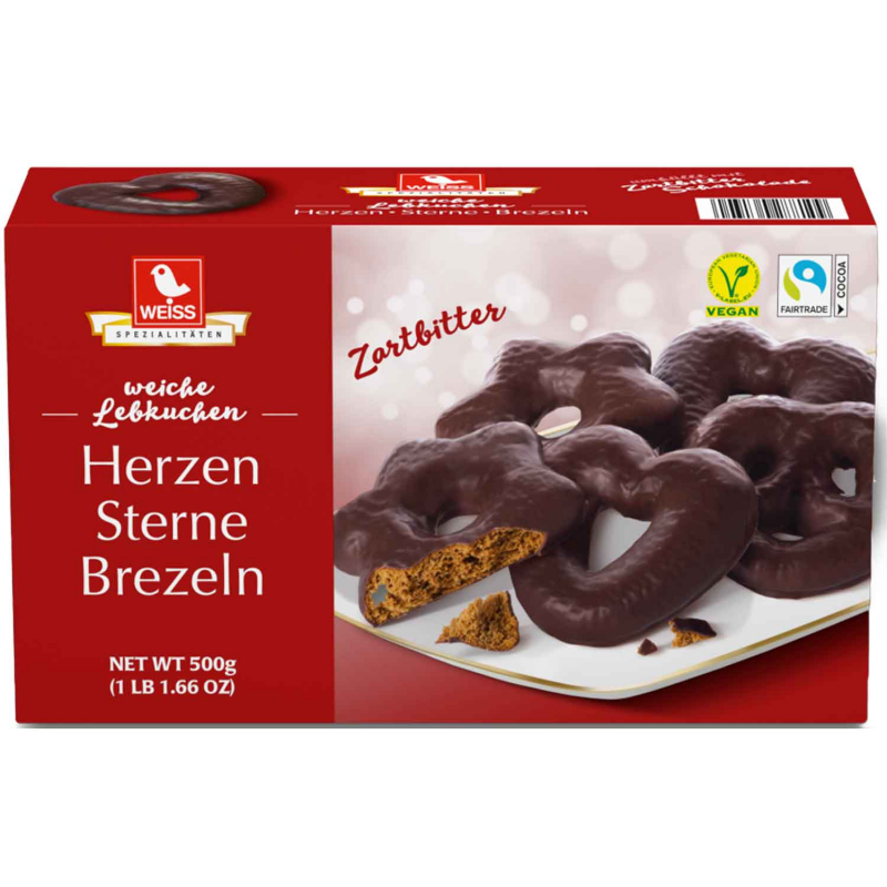  Weiss Herzen Sterne Brezeln Zartbitter 500g 