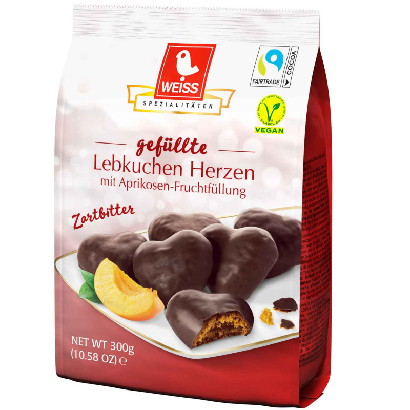  Weiss Gefüllte Lebkuchen Herzen Zartbitter 300g 