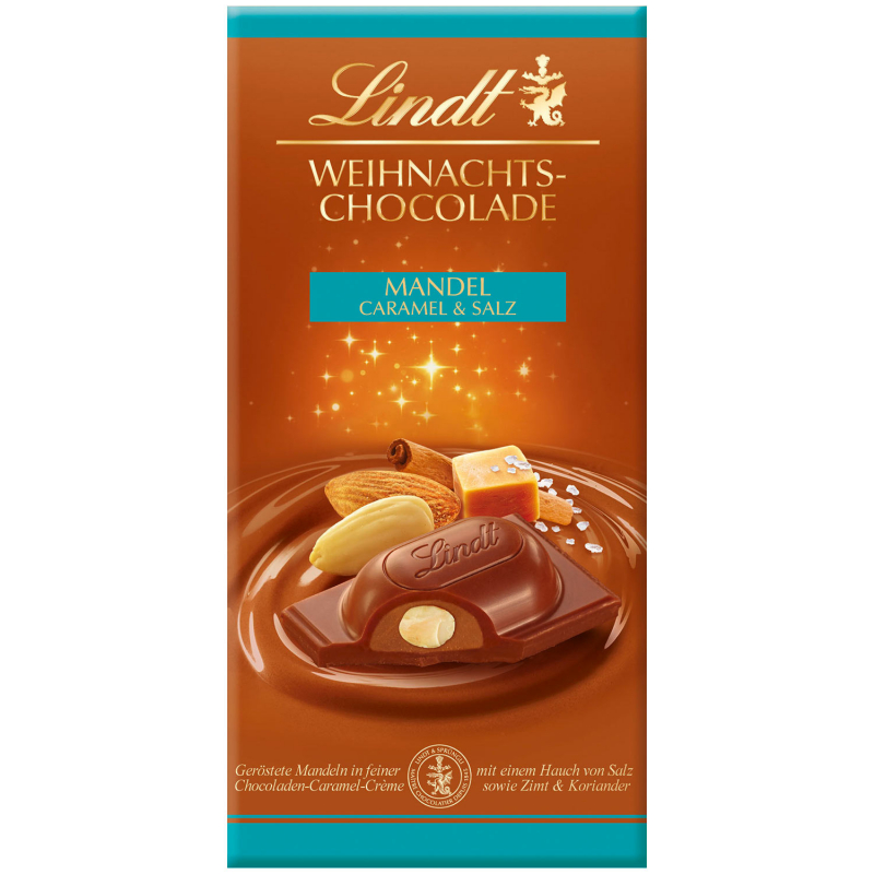  Lindt Weihnachts-Chocolade Mandel, Caramel & Salz Tafel 100g 