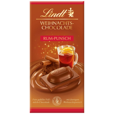  Lindt Weihnachts-Chocolade Rum-Punsch Tafel 100g 