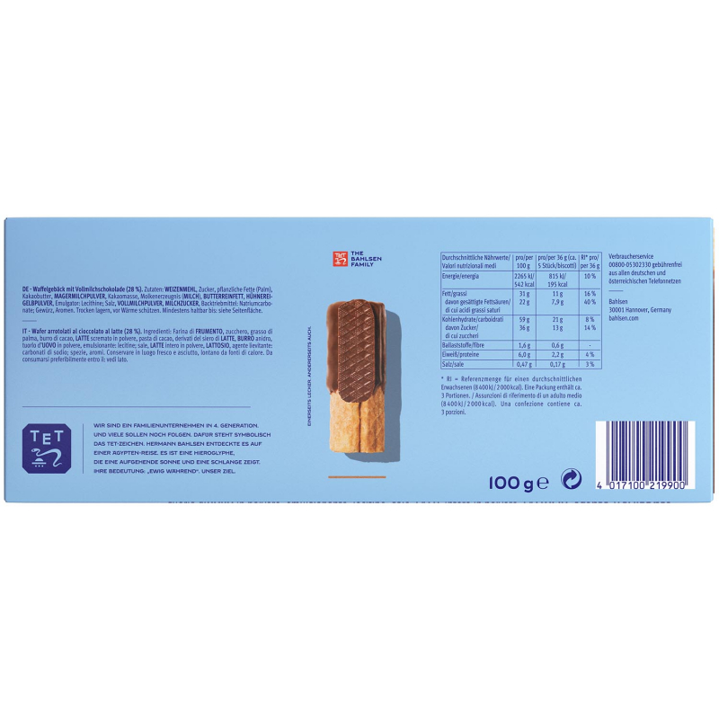  Bahlsen Waffeletten Vollmilch 100g 