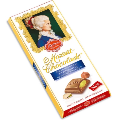 Reber Mozart-Chocolade Pistazienmarzipan & Edelnougat in Alpenmilch-Chocolade 100g 