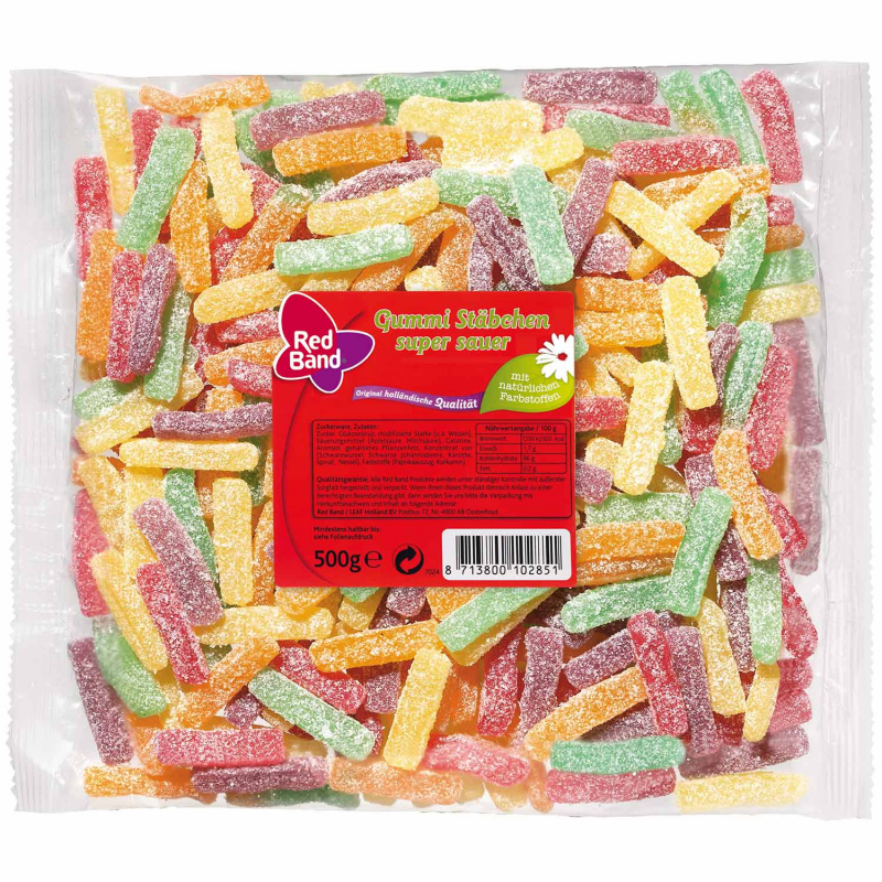  Red Band Gummi Stäbchen super sauer 500g 