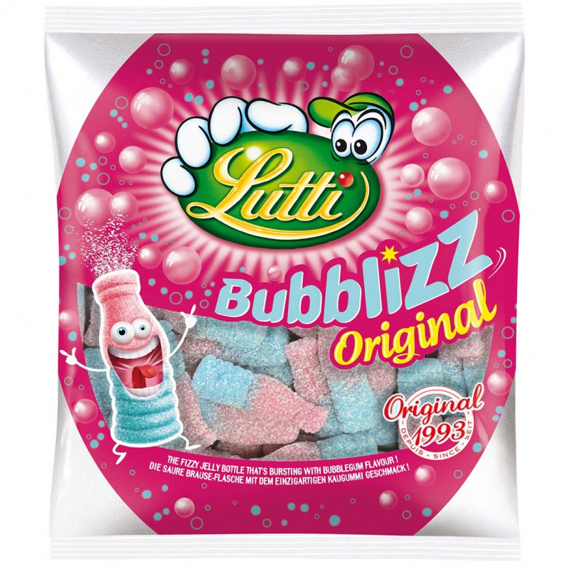 LUTTI Bubblizz original bonbons bouteille pétillante goût bubble gum 250g  pas cher 