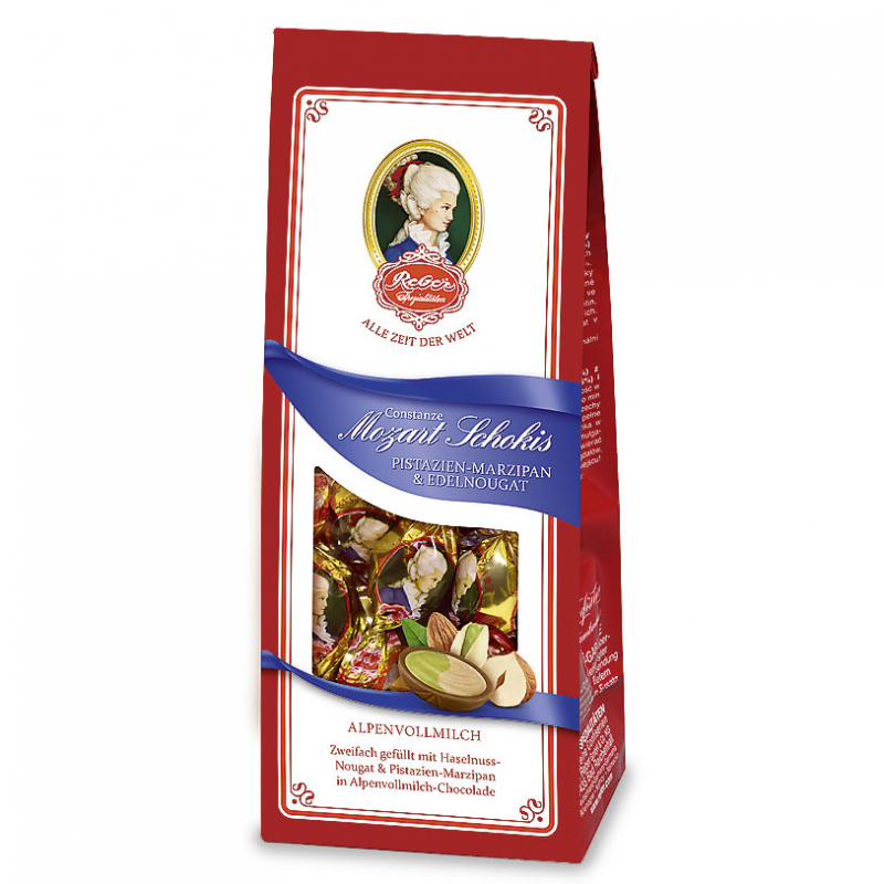  Reber Constanze Mozart Schokis Pistazien-Marzipan & Edelnougat 100g 