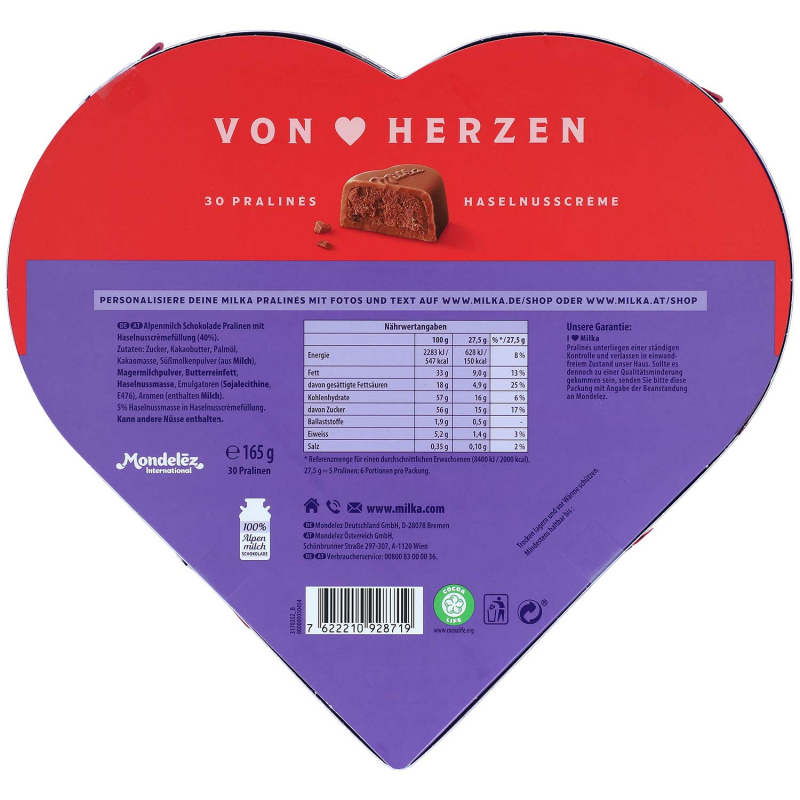  Milka 'Von Herzen' Pralinés Haselnusscrème 165g 